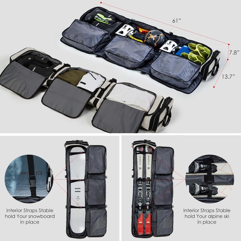 XCMAN Roller Snowboard Bag With Wheels 63-75Inch Adjustable Length Padded Bag for Air Travel Snowboard Boots - Image 4